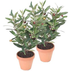 2x Groen kunstplant olijf boompje plant in pot - Kunstplanten