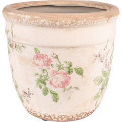 Clayre & Eef Bloempot  Ø 18x17 cm Roze Beige Keramiek Rond Bloemen Bloempot binnen