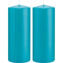 Trend Candles stompkaars - 2x - turquoise - 8 x 20 cm - 119 branduren - Stompkaarsen