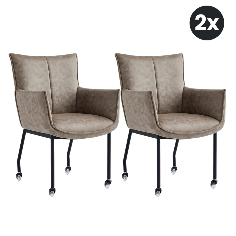 2 x Eetkamerstoel Thomas - Microleder Taupe (Set van 2) - 