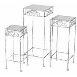 Set van 3x lichtgrijze vierkante brocante plantentafels/plantenstandaards 50/60/70 cm type Lilli - Bijzettafels