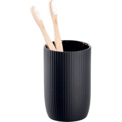 Zeller Tandenborstel beker/houder - keramiek - zwart - 8 x 12 cm - Tandenborstelhouders