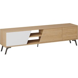 TV-meubel 3 deuren en 2 vakken, eiken en wit decor, L180 cm - Fiona