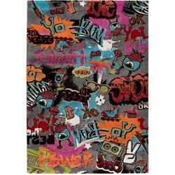 Tapijtenloods Freestyle Graffiti Vloerkleed Laagpolig Grijs Multi- 160x230 CM