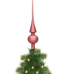 Glazen kerstboom piek/topper velvet roze mat 26 cm - kerstboompieken