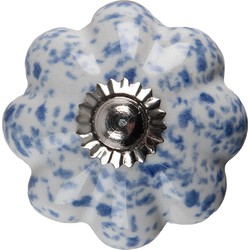 Clayre & Eef Deurknop  Ø 4 cm Blauw Wit Keramiek Meubelknop