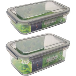 4x Voorraad/vershoudbakjes 1,2 en 1,9 liter transparant/grijs plastic 24 x 15 cm - Vershoudbakjes