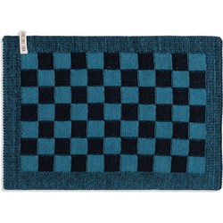 Knit Factory Gebreide Placemat - Onderlegger Block - Zwart/Ocean - 50x30 cm