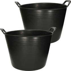 Plasticforte Flexibele kuip emmer - 2x - wasmand - rond - zwart - 42L - Wasmanden