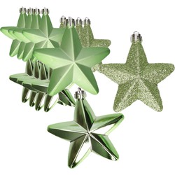 24x stuks kunststof sterren kersthangers groen 7 cm - Kersthangers