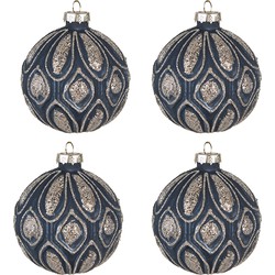 Clayre & Eef Kerstbal Set van 4  Ø 8 cm Blauw Glas Kerstdecoratie