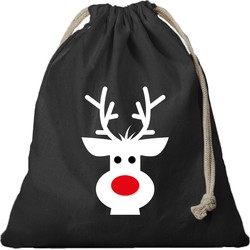 2x Kerst cadeauzak zwart Rendier met koord voor als cadeauverpakking - cadeauverpakking kerst