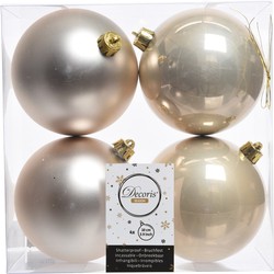 4x Kunststof kerstballen glanzend/mat Licht parel/champagne 10 cm kerstboom versiering/decoratie - Kerstbal