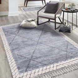 Amida Boho Style Grijs / Crème vloerkleed - Geruit - 200 X 290 CM