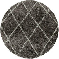 Azure Hoogpolig Geruit Taupe vloerkleed - Rond - 80 X 80 CM