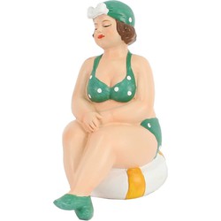 Home decoratie beeldje dikke dame zittend - groen badpak - 11 cm - Beeldjes