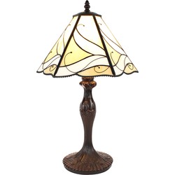 LumiLamp Tiffany Tafellamp  Ø 31x43 cm  Beige Wit Glas Kunststof Tiffany Bureaulamp