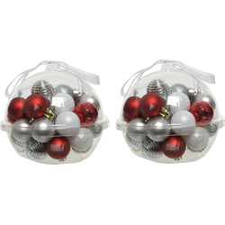 60x stuks kleine kunststof kerstballen rood/wit/zilver 3 cm - Kerstbal