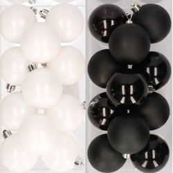 24x stuks kunststof kerstballen zwart en wit 6 cm - Kerstbal