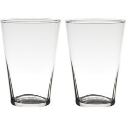 2x bloemenvaas - transparant - home-basics - conisch - glas - 20 x 14 cm - Vazen