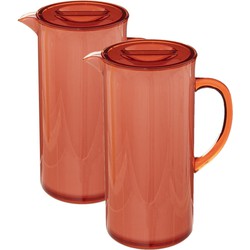 Set van 2x stuks sapkan/schenkkan karaffen met deksel 1950 ml rood - Schenkkannen