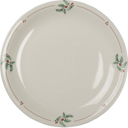 Clayre & Eef Dinerbord  Ø 28 cm Beige Groen Keramiek Rond Hulstbladeren Eetbord