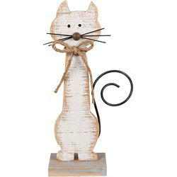 Clayre & Eef Decoratie Beeld Kat Wit Hout