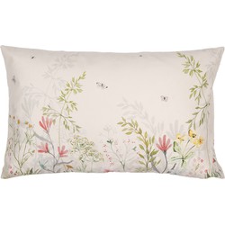 Clayre & Eef Kussenhoes  30x50 cm Beige Groen Polyester Bloemen Sierkussenhoes