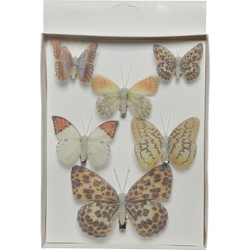 6x gekleurde vlinders decoraties 5,5 x 4 cm op clip - Kersthangers