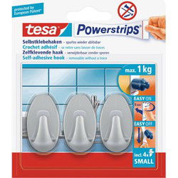 Tesa Powerstrips ovale haken mat chroom small - 3x - Verwijderbaar - Handdoekhaakjes