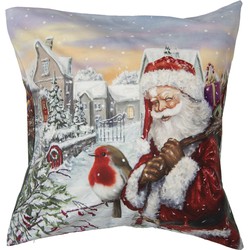 Clayre & Eef Kussenhoes  45x45 cm Wit Polyester Vierkant Kerstman Sierkussenhoes