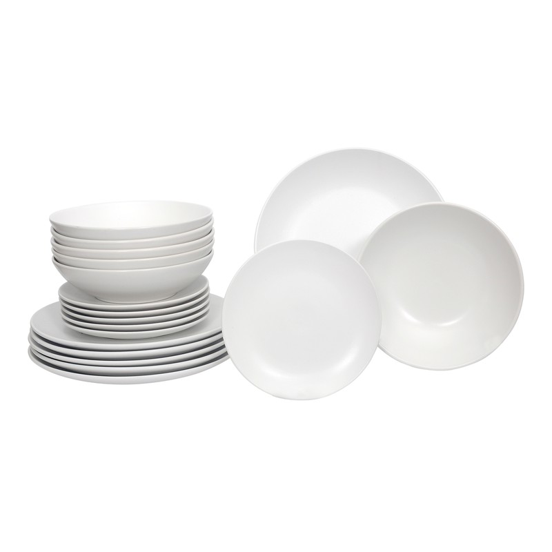 Luzzo® Serviesset Aland 6 persoons Aardewerk - 18-delig met Pastaborden - Mat Wit - 