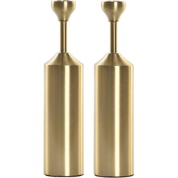 Set van 2x stuks luxe kaarsenhouder/kandelaar goud metaal 5 x 5 x 22 cm - kaars kandelaars