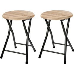 5five Bijzet krukje/stoel - 4x - Opvouwbaar - zwart/hout - 30 x 46 cm - Bijzettafels