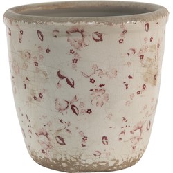 Clayre & Eef Bloempot  Ø 16x15 cm Roze Beige Keramiek Rond Bloemen Bloempot binnen