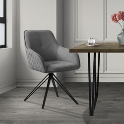 Draaibare eetkamerstoel in grijs geweven stof met rugleuning en armleuningen ML design