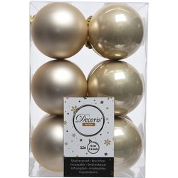 12x Kunststof kerstballen glanzend/mat licht parel/champagne 6 cm kerstboom versiering/decoratie - Kerstbal