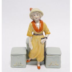 A PORCELAIN DOUBLE MUSTARD POT