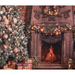 Clayre & Eef Kerst Achtergronddoek 180x210 cm Bruin Stof Kerstboom