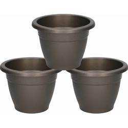 3x Antraciete plantenbakken/bloembakken rond 11 cm - Plantenpotten