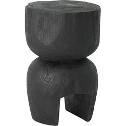 MUST Living Side table Amber Black,45xØ30 cm, black recycled teakwood with natural cracks