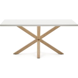 Kave Home - Argo tafel afgewerkt in wit melamine en stalen poten met houteffect 160 x 100 cm