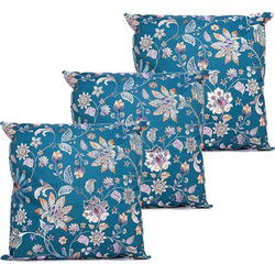 Anna's collection buitenkussen bloem - 3x - blauw/paars - 60 x 60 cm - Sierkussens