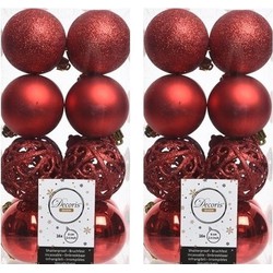 32x Kunststof kerstballen mix kerst rood 6 cm kerstboom versiering/decoratie - Kerstbal