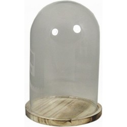 Glazen woondecoratie stolp op houten plateau - 25 cm - Home Deco stolpen - Woonaccessoires - Decoratieve stolpen