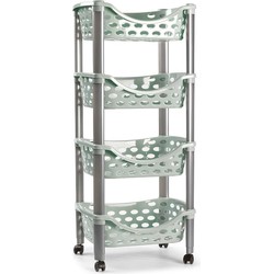 Plasticforte Trolley wieltjes - 4-laags - groen - kunststof - 40x88 cm - Opberg trolley