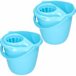 2x stuks blauwe dweilemmer/mopemmer 15 liter 38 x 34 cm - Emmers