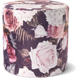 Dutch Decor MEREL - Poef rond 40x40 cm - lila - paars - roze -  Hoogte 40 cm - bloemen - rozen - Dutch Decor