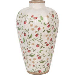 Clayre & Eef Vaas Ø 24x40 cm Beige Rood Keramiek Aardbeien