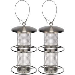 2x stuks RVS vogel voedersilo zilver 28 cm - Vogelvoederhuisjes